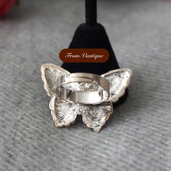 🦋 VINTAGE Sparky Pink Butterfly Silver Adjustable Ring 💍 - Picture 4 of 5